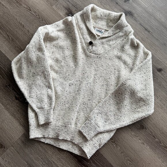 Northern Reflections Other - Vtg 90s Northern Reflections cream speckled button collar wool grandpa sweater